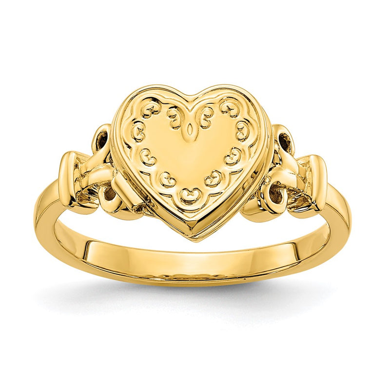 14K Yellow Gold 10mm Heart Shaped (8X8mm Photos) Locket Ring