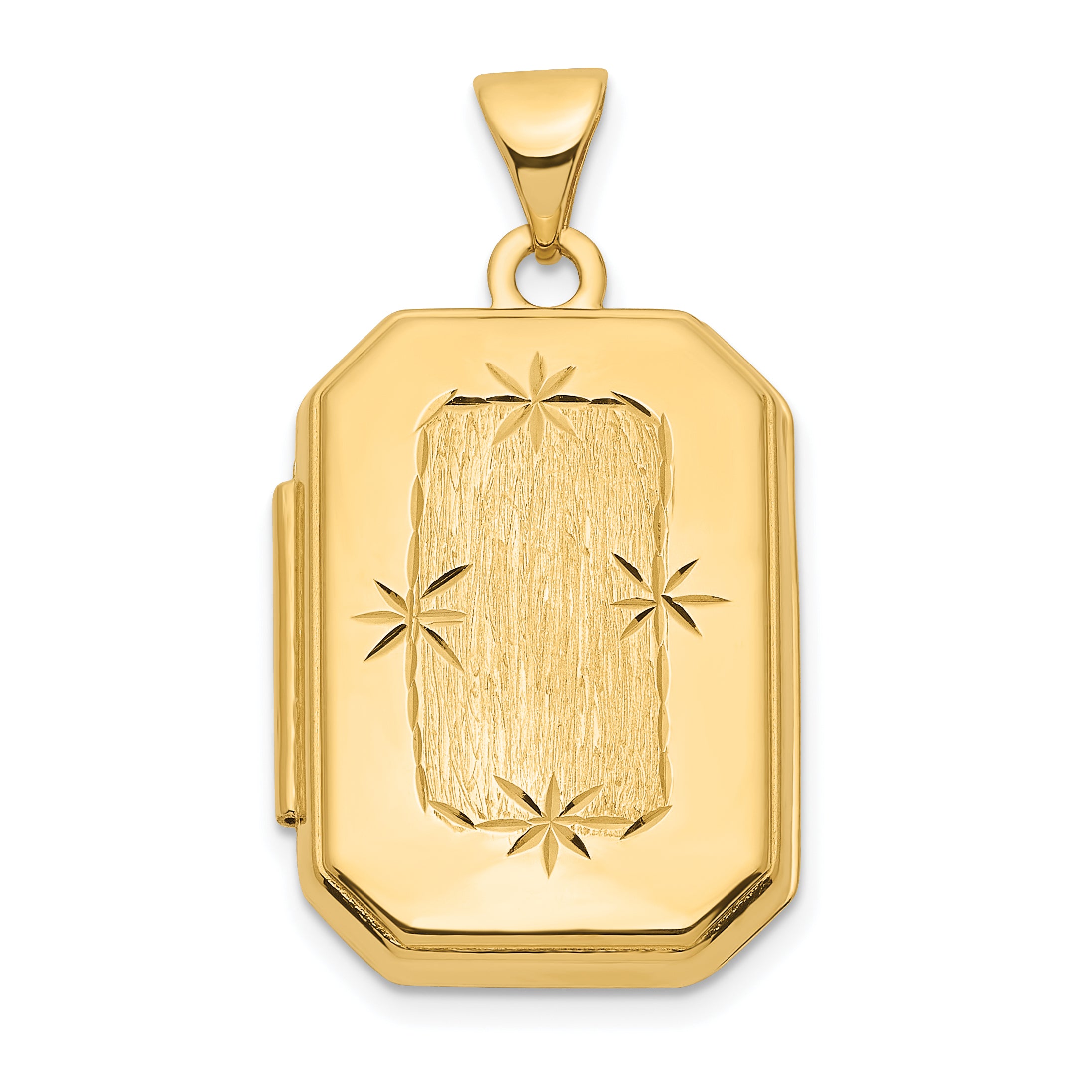 14k Yellow Gold 14ky Diamond-cut Brushed 20mm Rectangular Locket