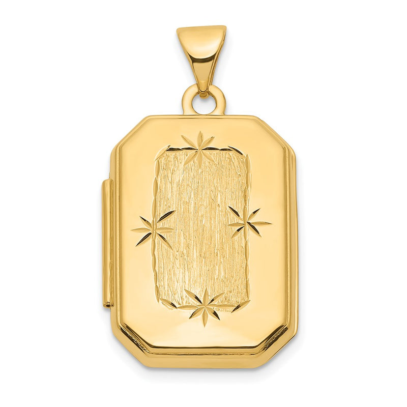 14k Yellow Gold 14ky Diamond-cut Brushed 20mm Rectangular Locket