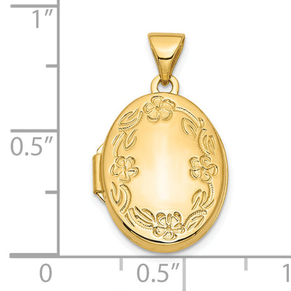 14K Yellow Gold Floral 17mm Oval Locket