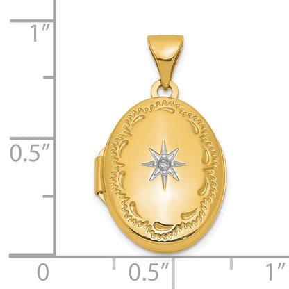 14k Yellow Gold 14ky Polished Diamond Oval Locket