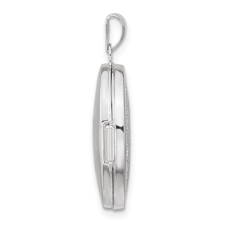 14k White Gold 14k White Gold Brushed Diamond Star 21mm Oval Locket