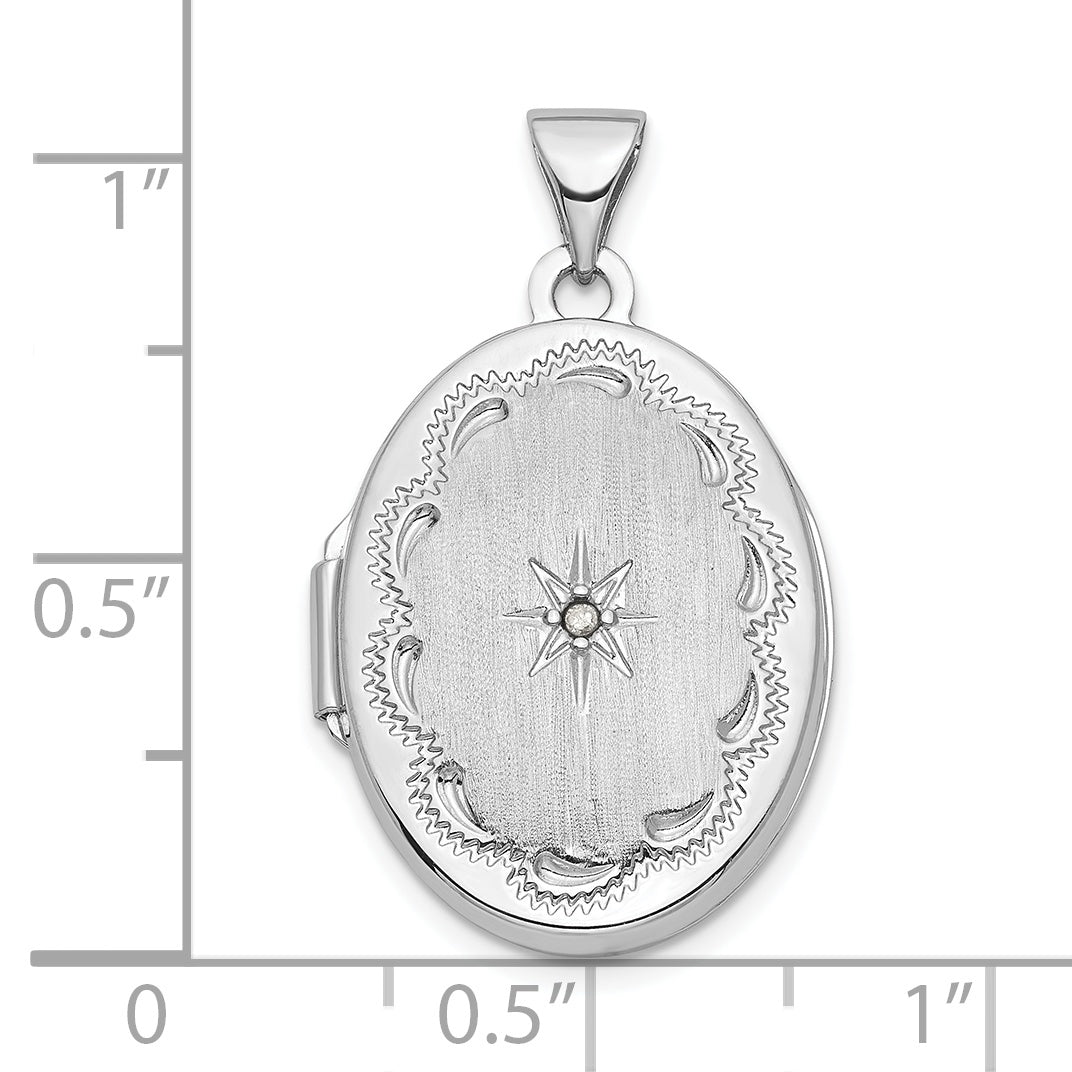 14k White Gold 14k White Gold Brushed Diamond Star 21mm Oval Locket