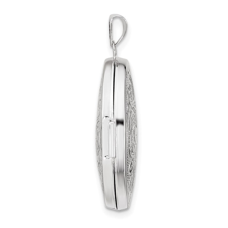 14k White Gold 14k White Gold Reversible Swirl Design Floral 26mm Oval Locket