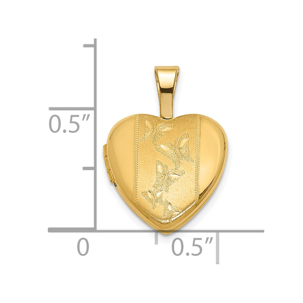 14K Yellow Gold Polished and Satin 12mm Butterfly Heart Locket