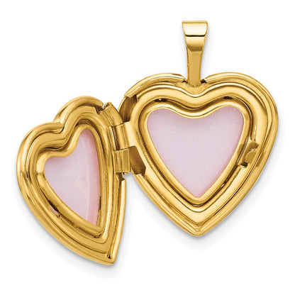 14K Yellow Gold Polished and Satin W/ Enamel 16mm I Love You Rose Heart Locket