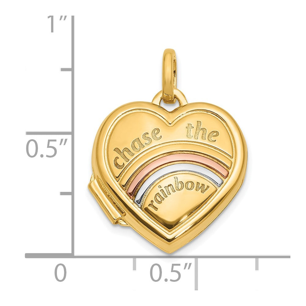 14K Yellow & Rhodium Rose and White Rhodium 15mm Chase the Rainbow Heart Locket