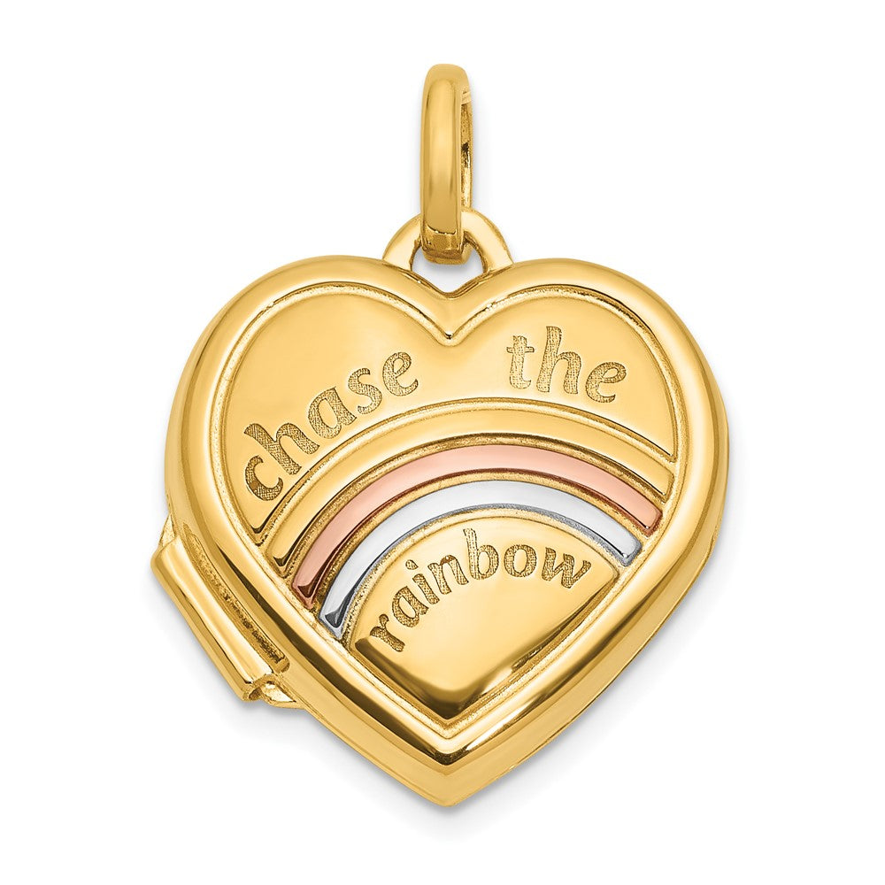 14K Yellow & Rhodium Rose and White Rhodium 15mm Chase the Rainbow Heart Locket