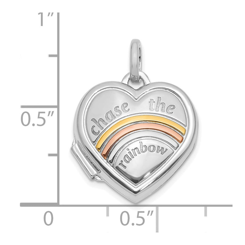 14K White Gold White with Rose Rhodium 15mm Chase the Rainbow Heart Locket