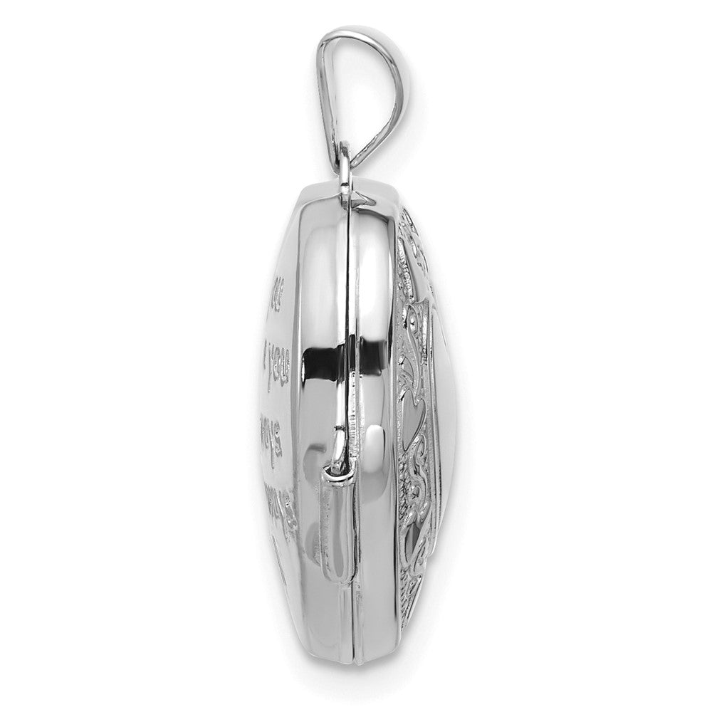 14K White Gold Polished Heart Border 18mm Love You Reversible Heart Locket