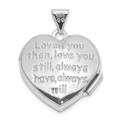 14K White Gold Polished Heart Border 18mm Love You Reversible Heart Locket