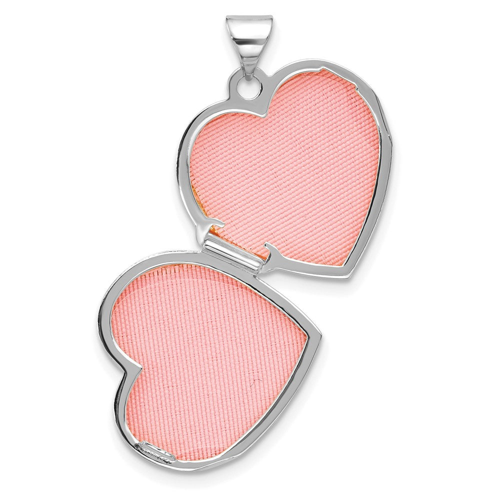 14K White Gold Polished Heart Border 18mm Love You Reversible Heart Locket