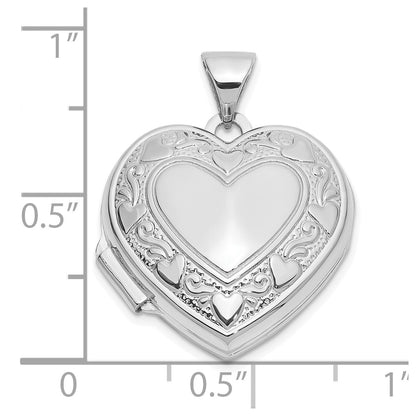 14K White Gold Polished Heart Border 18mm Love You Reversible Heart Locket