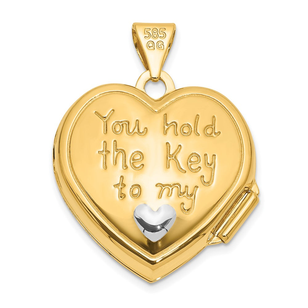 14K Yellow & Rhodium and White Rhodium 18mm Key to My Heart Reversible Heart Locket