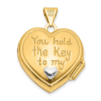 14K Yellow & Rhodium and White Rhodium 18mm Key to My Heart Reversible Heart Locket