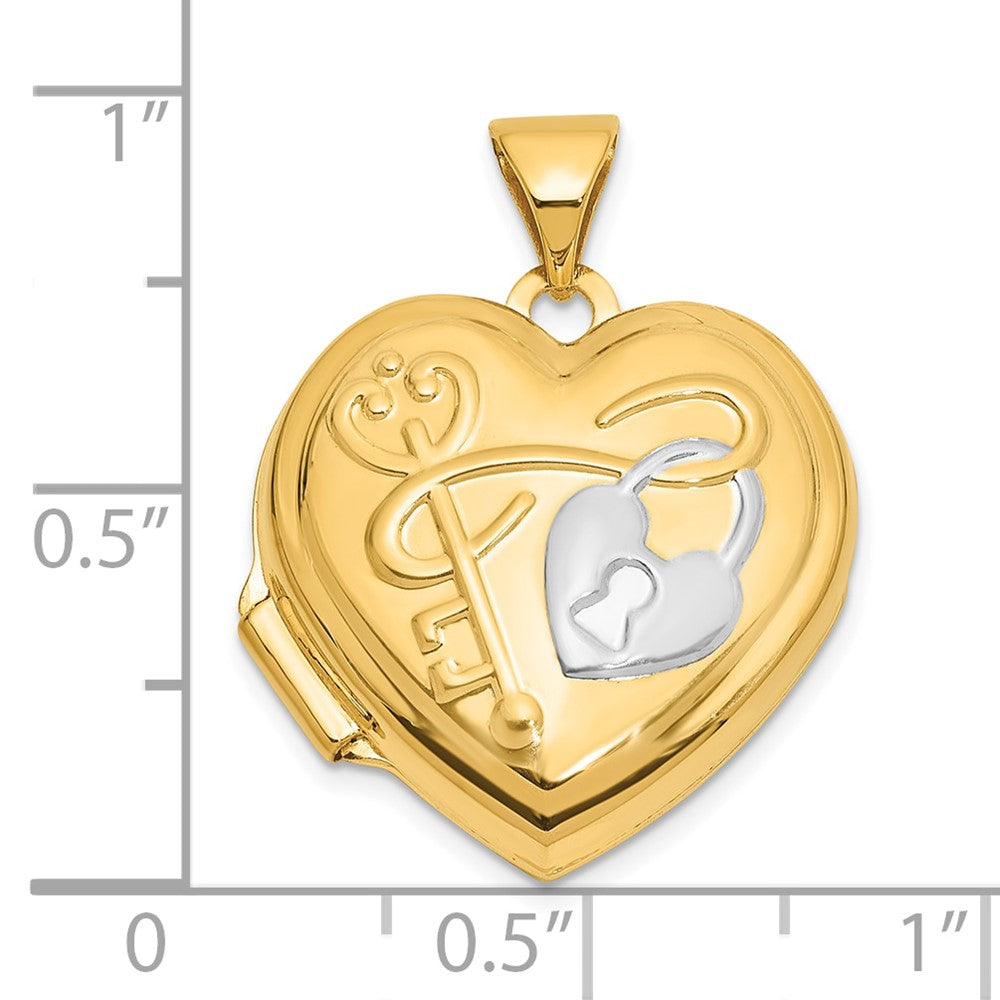 14K Yellow & Rhodium and White Rhodium 18mm Key to My Heart Reversible Heart Locket