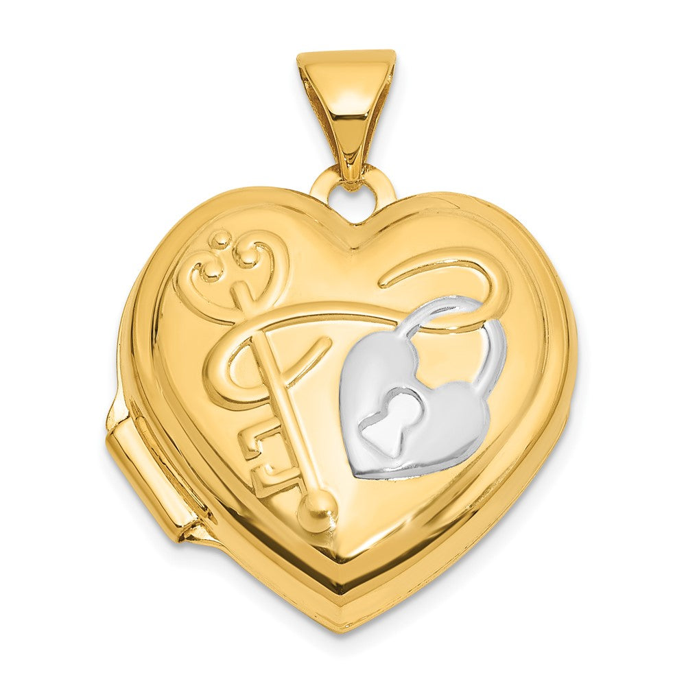 14K Yellow & Rhodium and White Rhodium 18mm Key to My Heart Reversible Heart Locket
