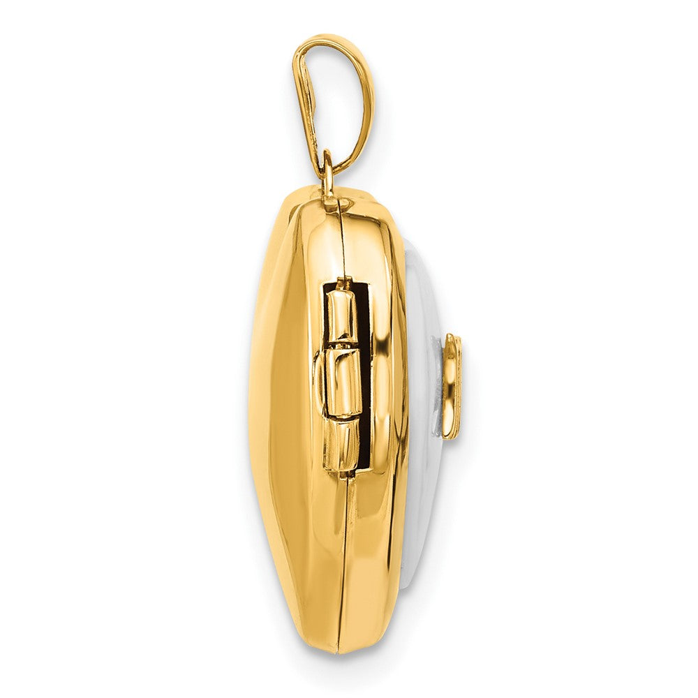 14K Yellow Gold Polished White Agate Mom 18mm Heart Locket
