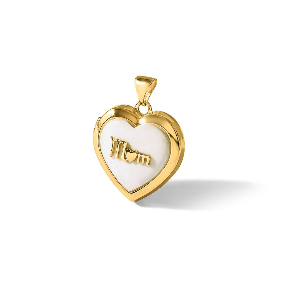 14K Yellow Gold Polished White Agate Mom 18mm Heart Locket