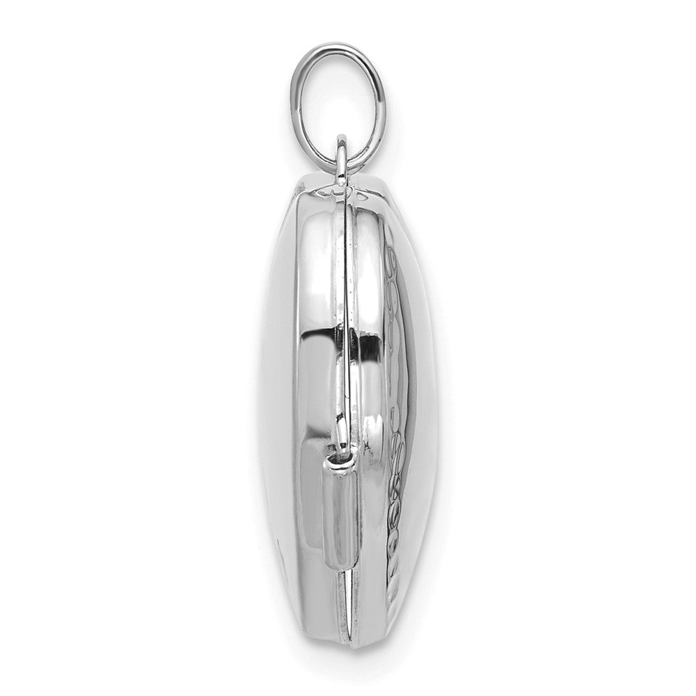 14K White Gold Polished and Textured Diamond 15mm Heart Locket