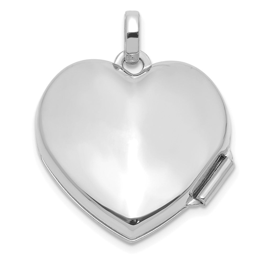 14K White Gold Polished and Textured Diamond 15mm Heart Locket