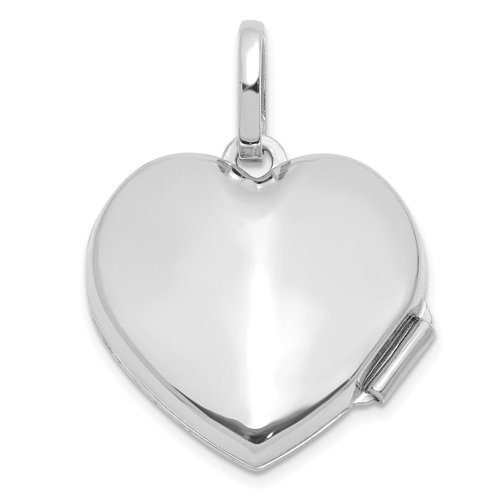 14K White Gold Polished and Textured Diamond 18mm Heart Locket