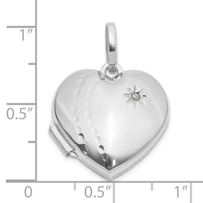 14K White Gold Polished and Textured Diamond 18mm Heart Locket