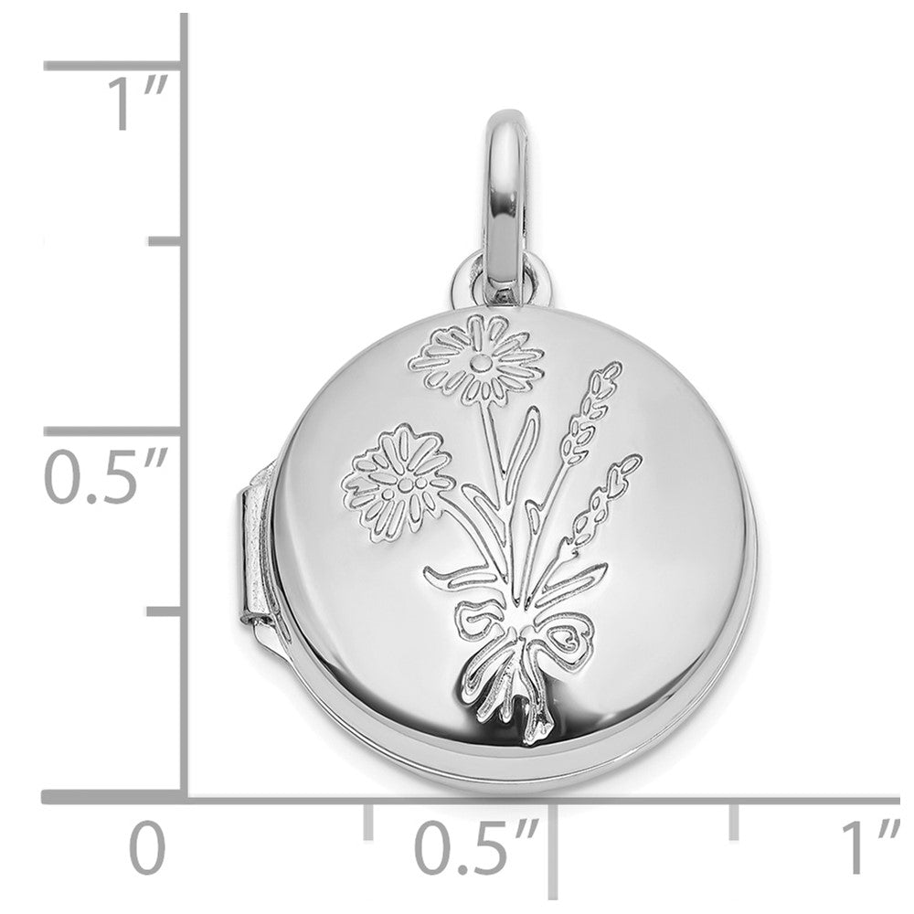 14K White Gold Polished Floral 16mm Granddaughter Reversible Round Locket