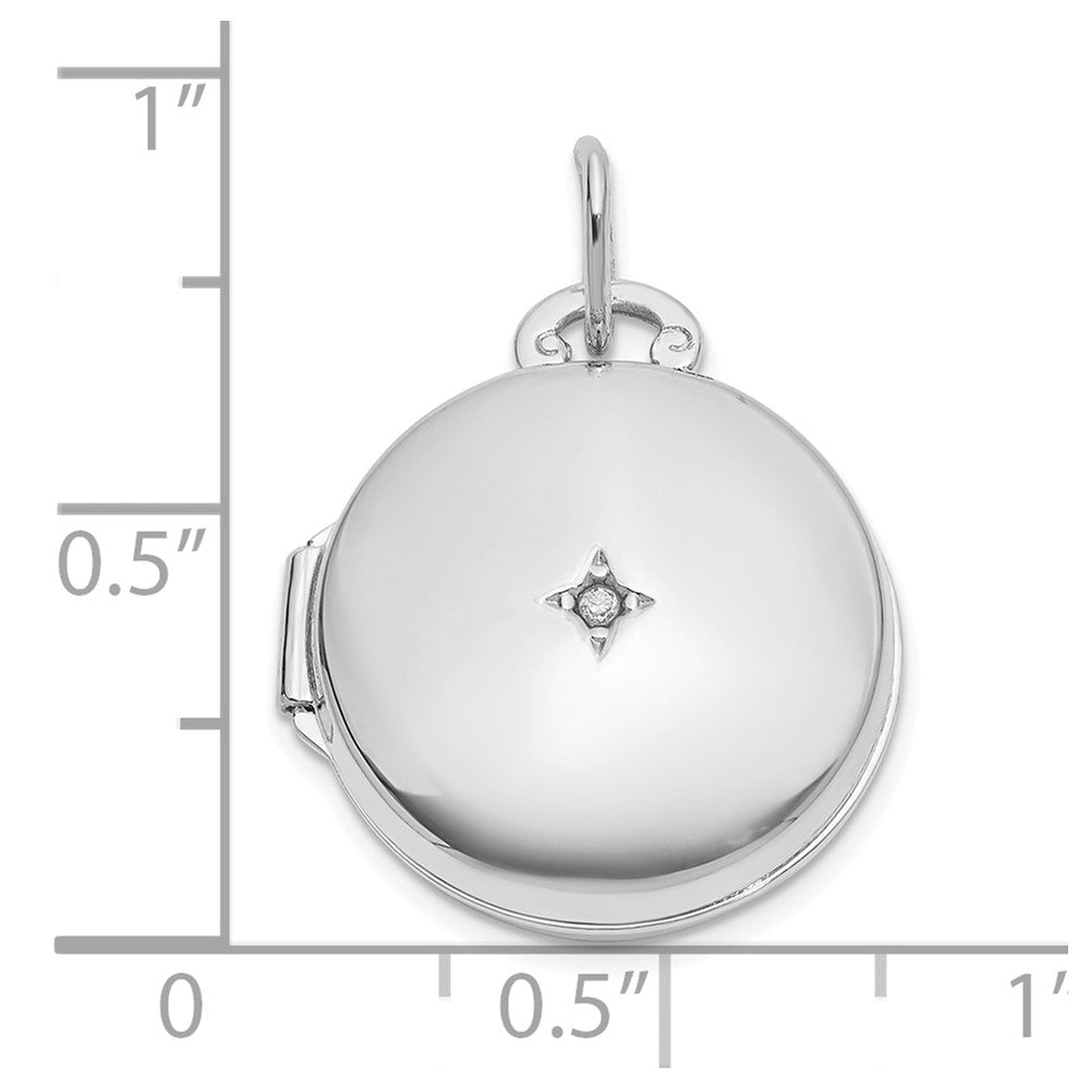 14K White Gold Polished Diamond 16mm Round Locket