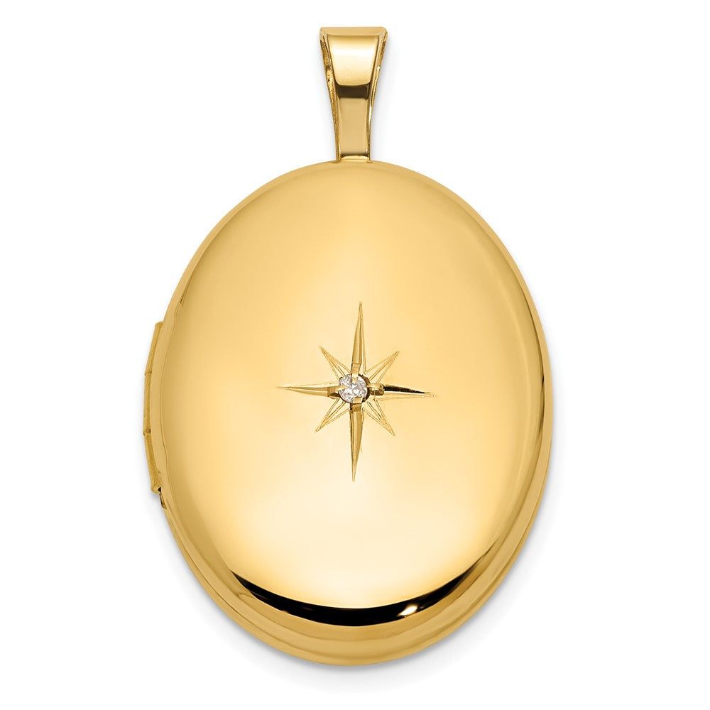 14K Yellow Gold Polished Diamond Star 16mm Oval Locket