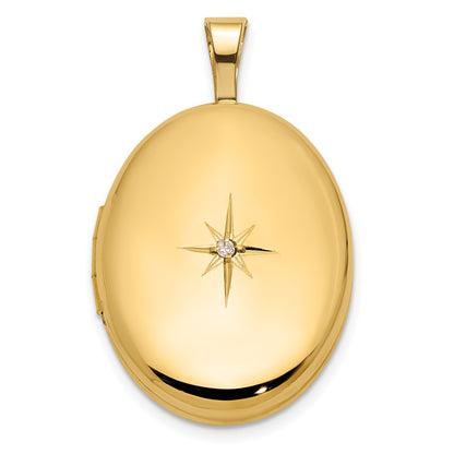14K Yellow Gold Polished Diamond Star 16mm Oval Locket