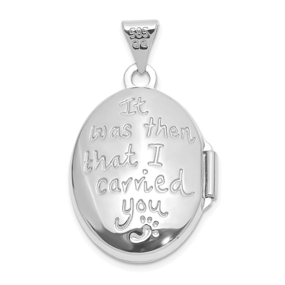 14K White Gold 19x15mm Foot Prints Reversible Oval Locket