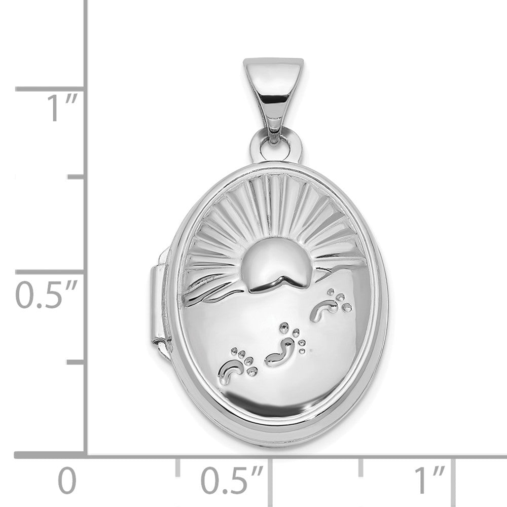 14K White Gold 19x15mm Foot Prints Reversible Oval Locket