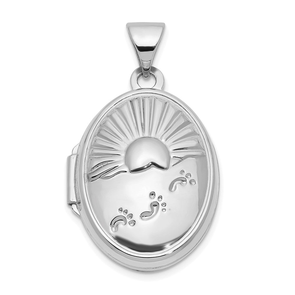 14K White Gold 19x15mm Foot Prints Reversible Oval Locket