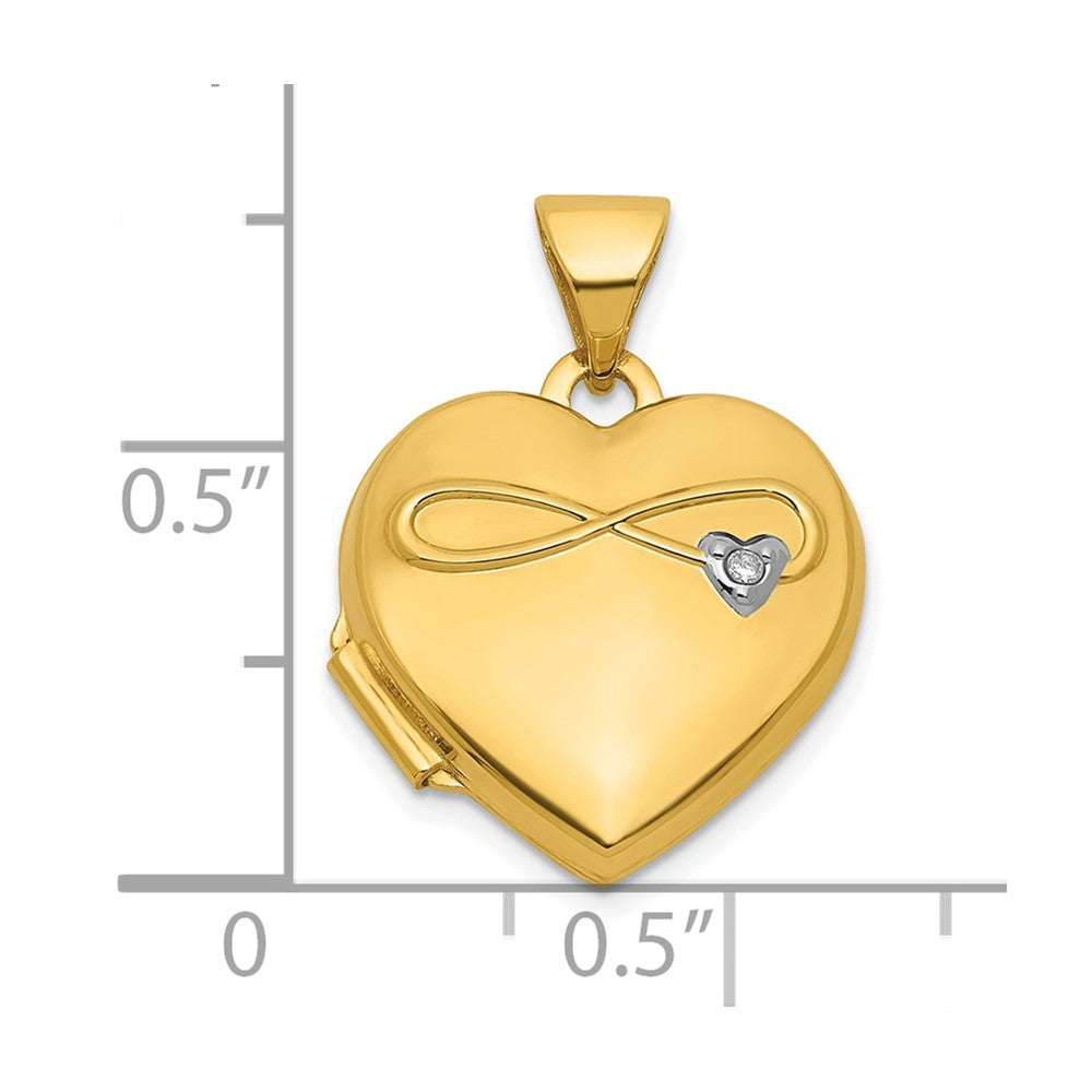 14K Yellow Gold Diamond Polished Infinity 15mm Heart Locket