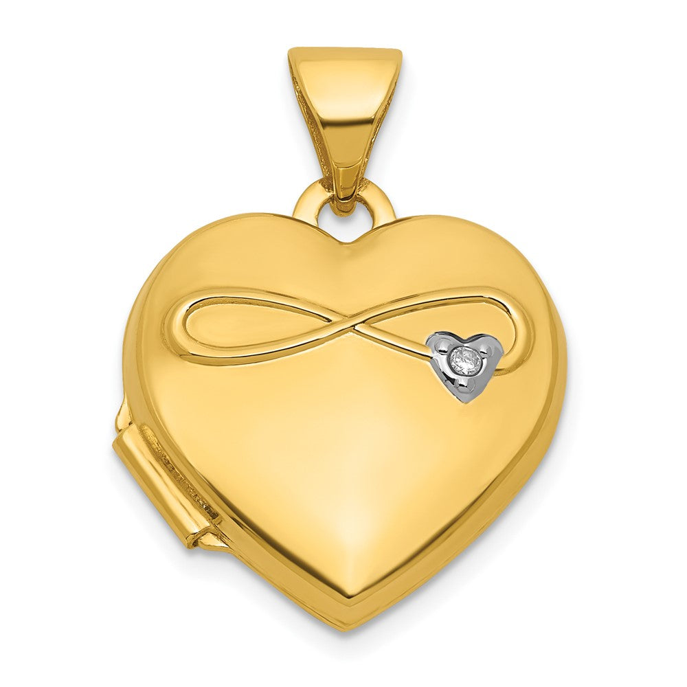 14K Yellow Gold Diamond Polished Infinity 15mm Heart Locket