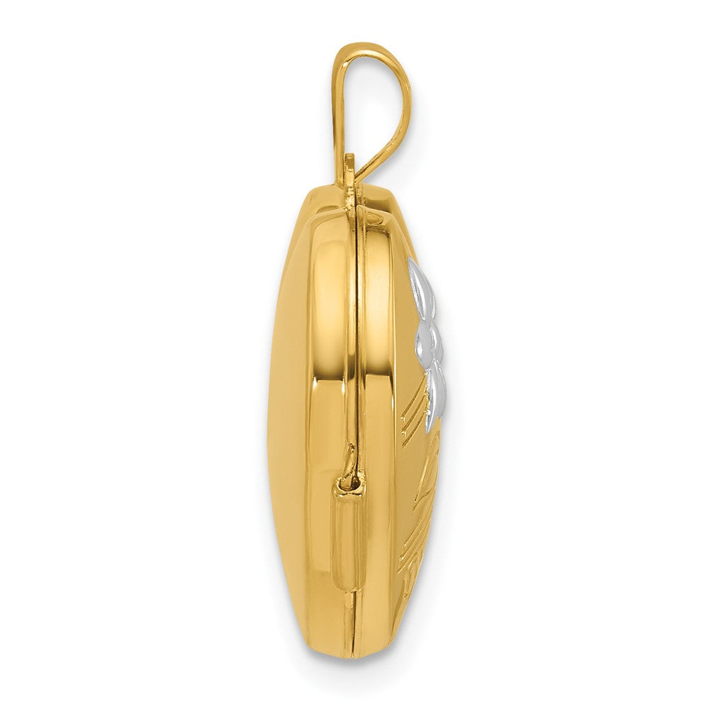 14K Yellow & Rhodium and Rhodium Polished Floral 18mm Heart Locket