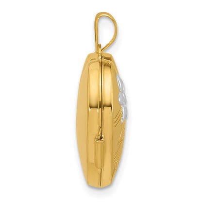 14K Yellow & Rhodium and Rhodium Polished Floral 18mm Heart Locket