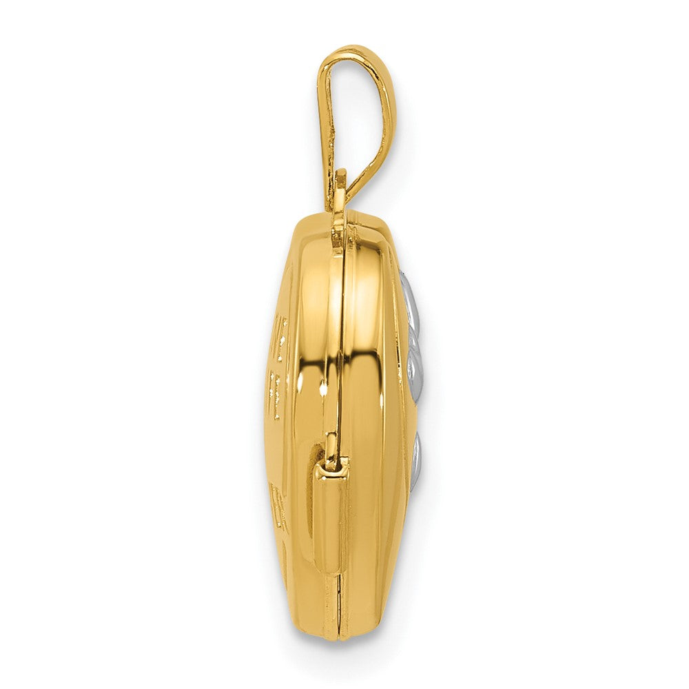 14K Yellow & Rhodium & Rhodium My Love My Life My Forever on Back 15mm Heart Locket