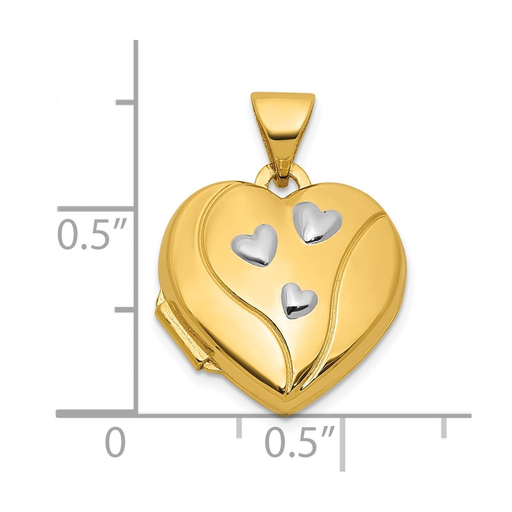 14K Yellow & Rhodium & Rhodium My Love My Life My Forever on Back 15mm Heart Locket