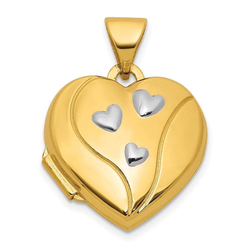 14K Yellow & Rhodium & Rhodium My Love My Life My Forever on Back 15mm Heart Locket