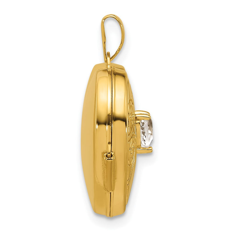 14K Yellow Gold Polished White Topaz April Birthstone 18mm Heart Locket