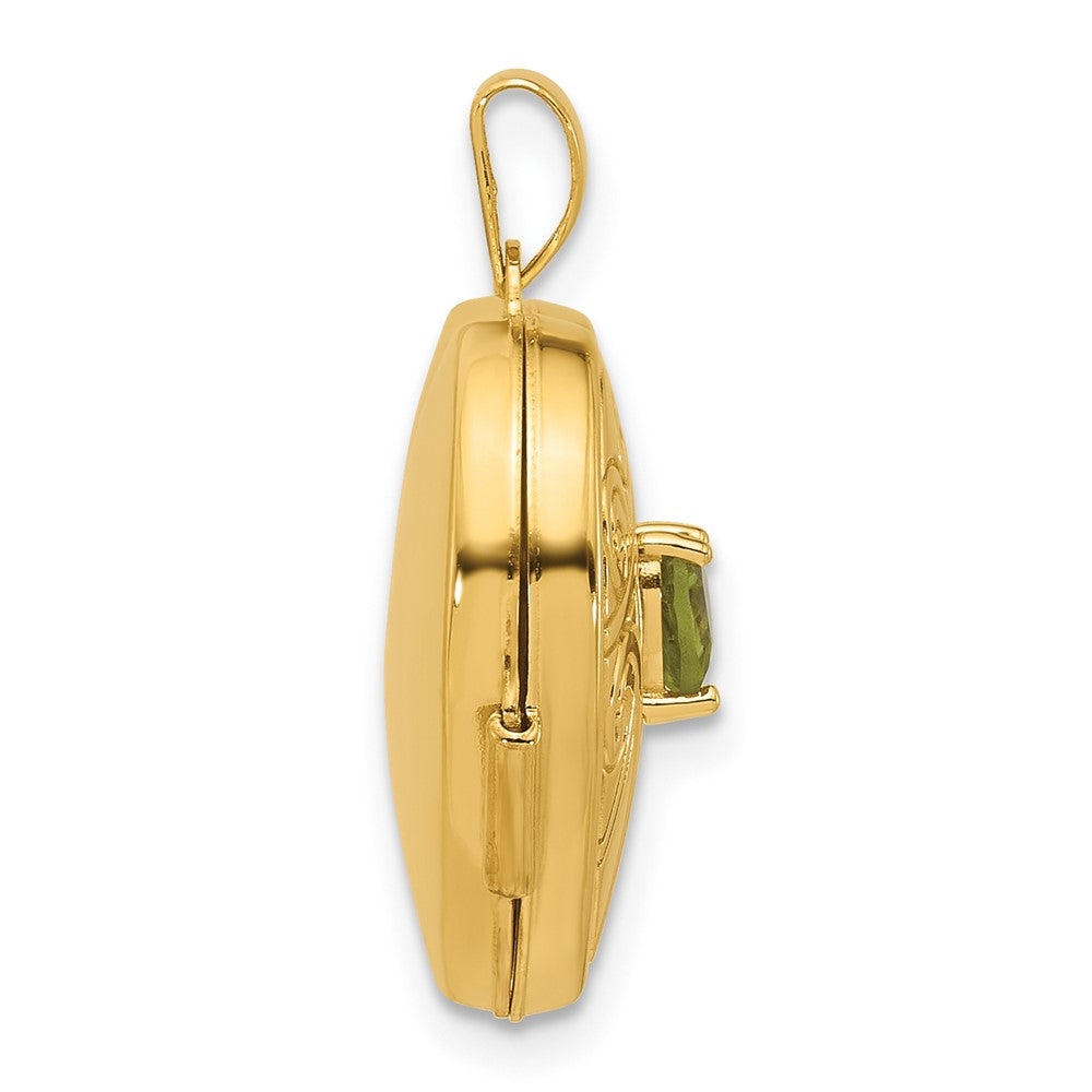 14K Yellow Gold Polished Peridot August Birthstone 18mm Heart Locket