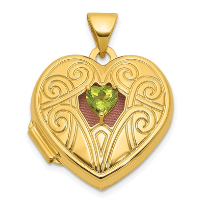 14K Yellow Gold Polished Peridot August Birthstone 18mm Heart Locket
