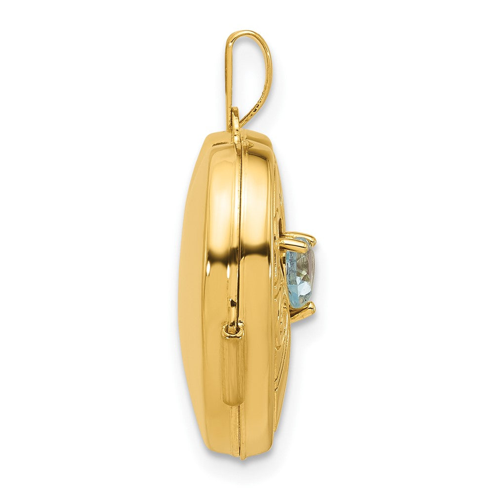 14K Yellow Gold Polished Blue Topaz December Birthstone 18mm Heart Locket