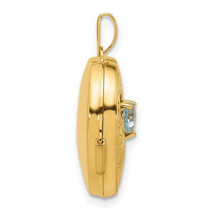 14K Yellow Gold Polished Blue Topaz December Birthstone 18mm Heart Locket