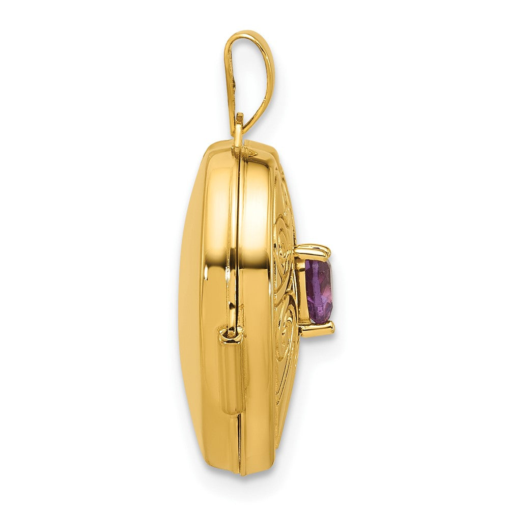 14K Yellow Gold Polished Amethyst February Birthstone 18mm Heart Locket