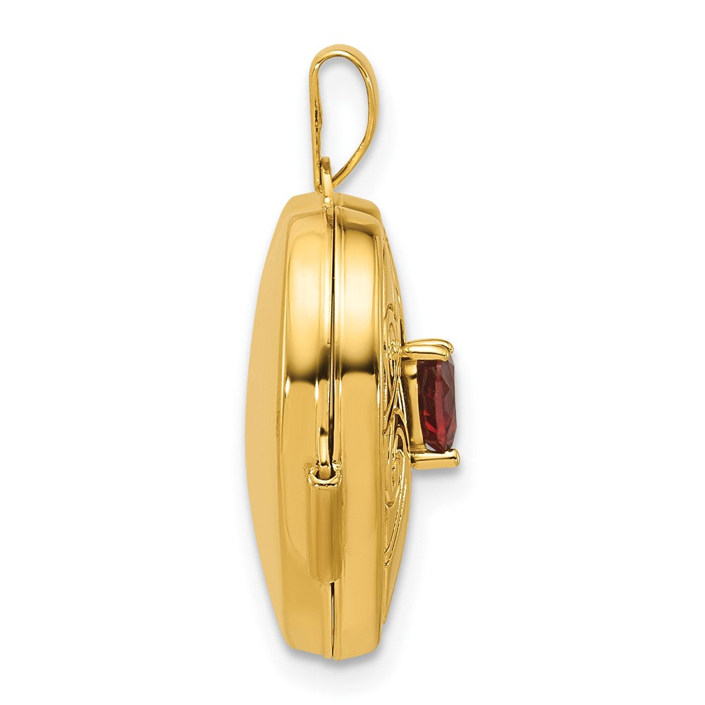 14K Yellow Gold Polished Garnet January Birthstone 18mm Heart Locket