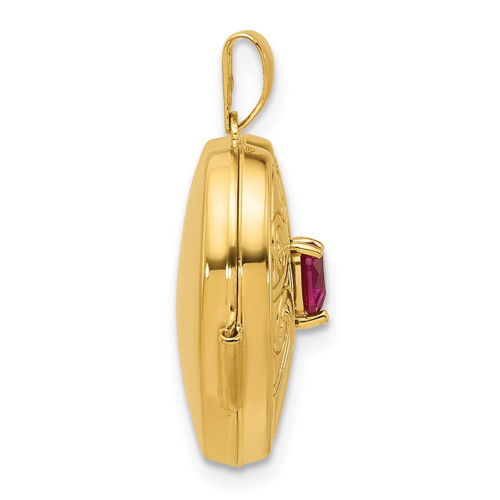 14K Yellow Gold Polished Lab Created Ruby July Birthstone 18mm Heart Locket
