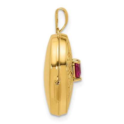 14K Yellow Gold Polished Lab Created Ruby July Birthstone 18mm Heart Locket